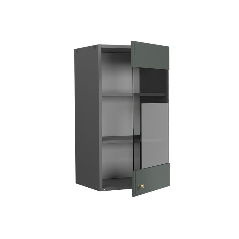 Glass Cabinet Anthracite/Green, Country House Style, Green/Grey