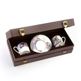 Coffee Cup & Saucer FLOWERS MODEL C-E Set of 2 in Luxury Box diam. 2.3in, H 2.5in, Cap. 4 oz, Saucer diam. 4.75in