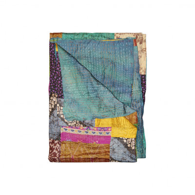 Jeté 50 "x 70" en patchwork de coton vert et blanc avec broderie