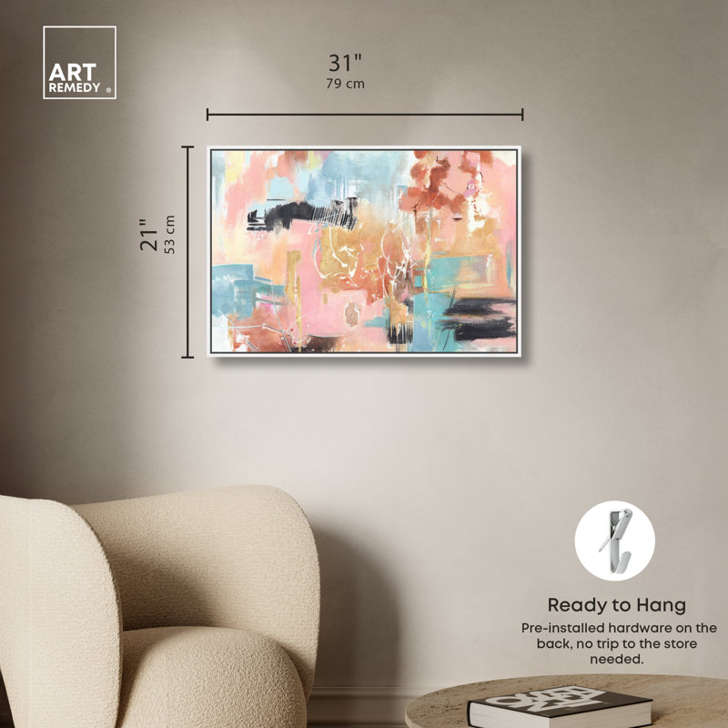 «Doll Memories Abstract Splash Abstract» par Art Remedy, Cadre blanc, H 21 po x l 31 po
