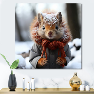 Mignon écureuil avec écharpe dans la neige III - écureuil, art mural animal