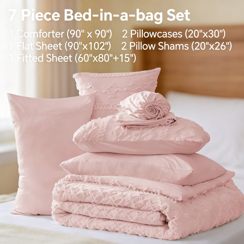 Ensemble de lit Queen Boho Bed in a Bag 7 pièces rose