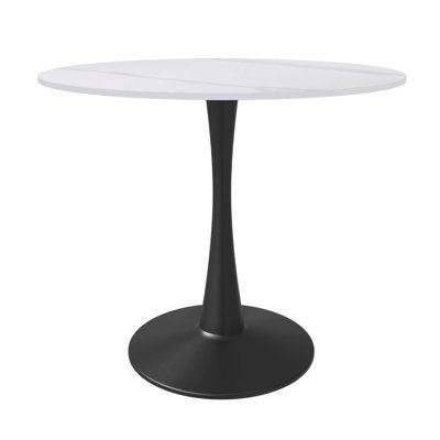 Round Dining Table With Sintered Stone Top And Steel Pedestal Base Restaurant Table - Seats 2-4 Person For Kitchen And Dining Room