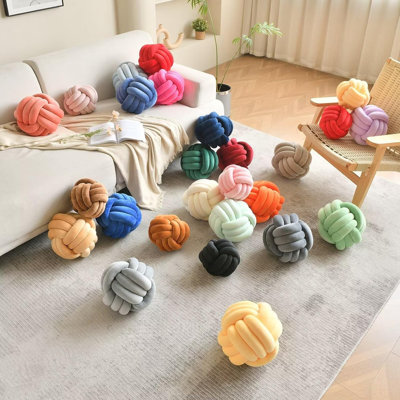  Peach Knot Pillow Ball, 11 Inch Round Decorative Pillow for Couch