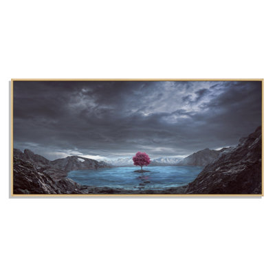 " Single Pink Tree Middle Lake "