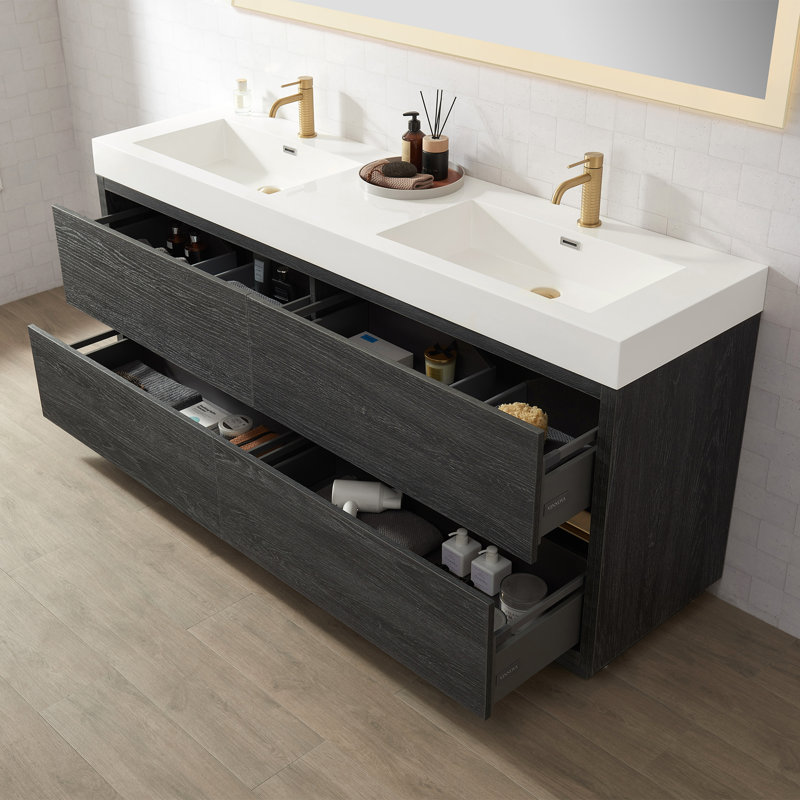 Ensemble de meuble-lavabo double 72 po Huesca, Blanc, Chêne noir nord-américain