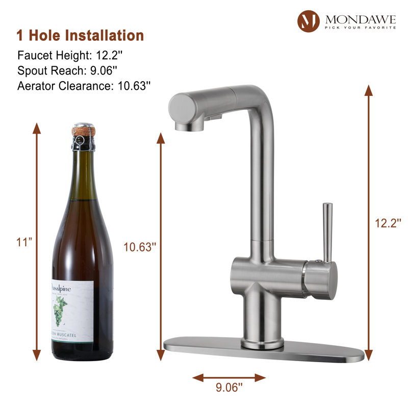 Mondawe Pull Down Kitchen Faucet, Silver