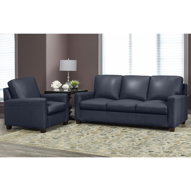 Canapé Anum, Cuir bleu marine, H 36 po x l 76 po x P 37 po