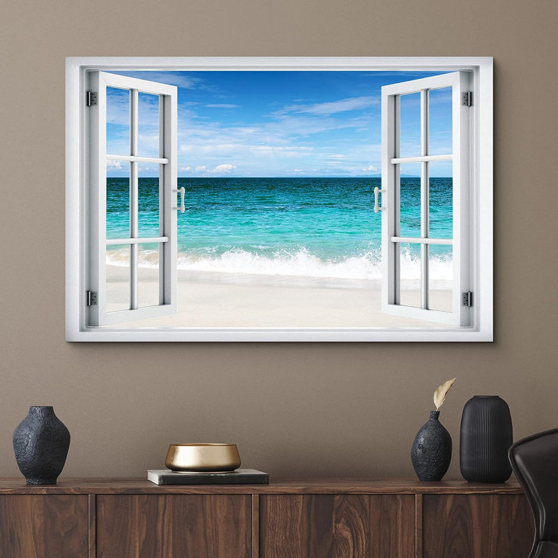 Bleu sarcelle tropical, bleu, océan, rivage, horizon, nature sauvage, sur toile, H 32 po x l 48 po x P 1,5 po