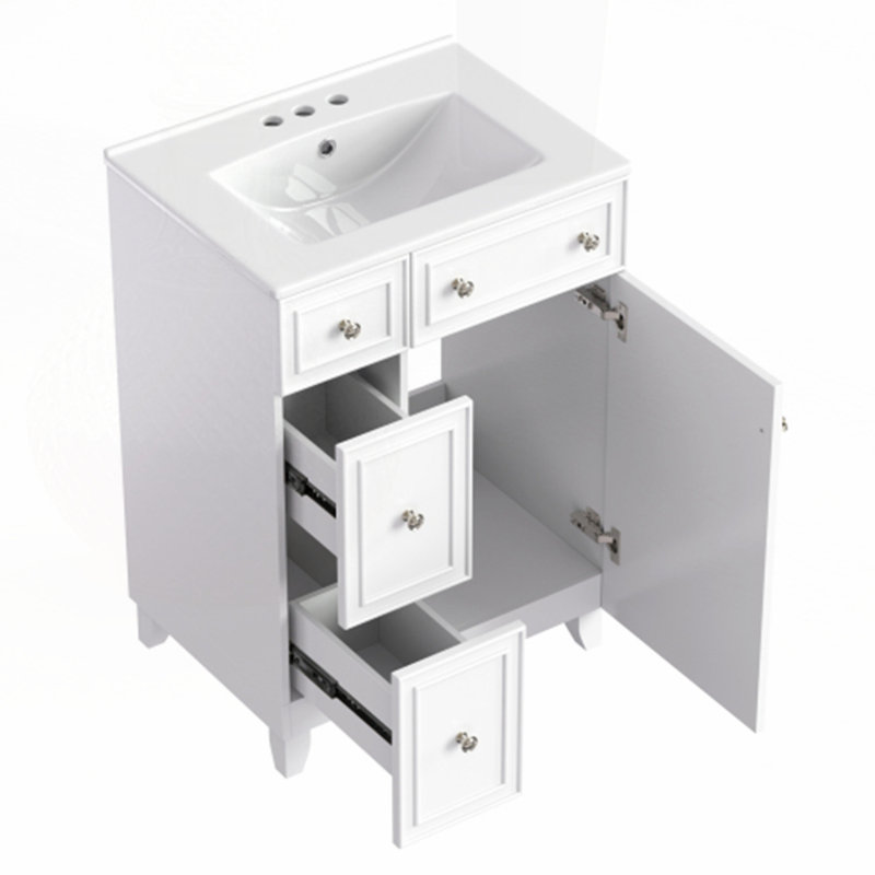 Meuble-lavabo 24 po avec lavabo en céramique, Blanc / argenté