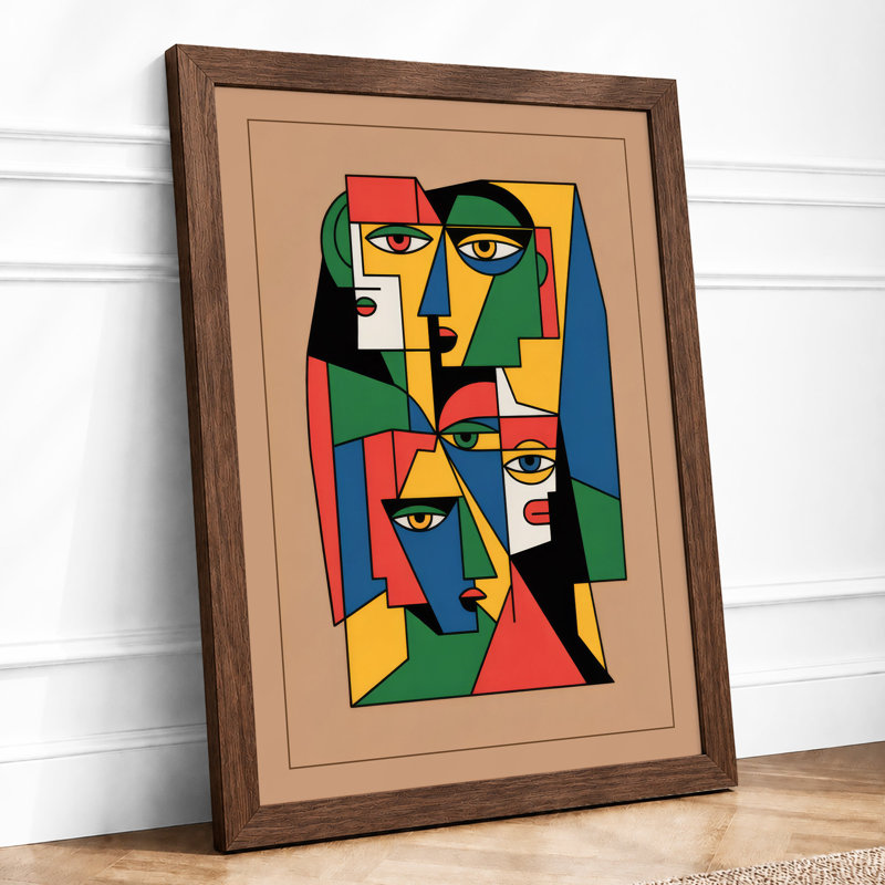 Fragmented Faces Cubism - Print, A2 - 59.4 x 42.0 cm, Walnut