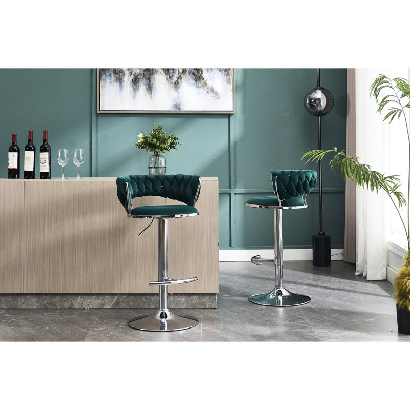 Tabourets de bar de 2, hauteur réglable avec rotation, base et repose-pieds, siège en velours, conception moderne en tissu réglable et pivotant