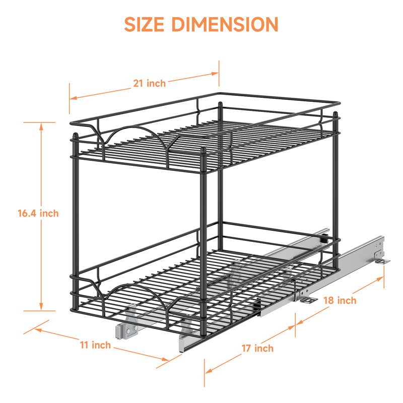 Aristeia Steel Pull Out Drawer, 16.4" H x 11" W x 21" D, Black
