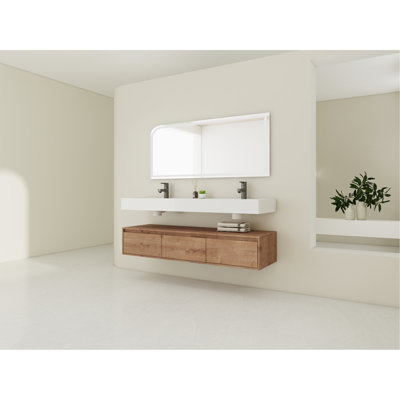 60 inch Wall-Mounted Bathroom  Vanity with Double Resin Sink,Soft Close Drawer,Float Mounting Design