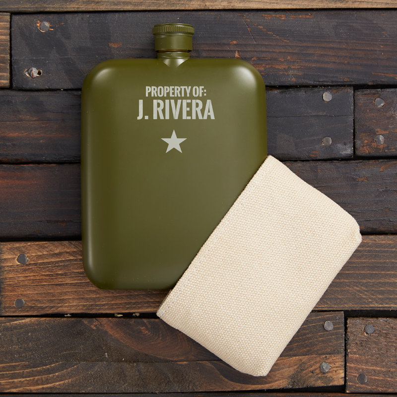 Authentique flasque vert mat armée personnalisé Foster & Rye®, Oui