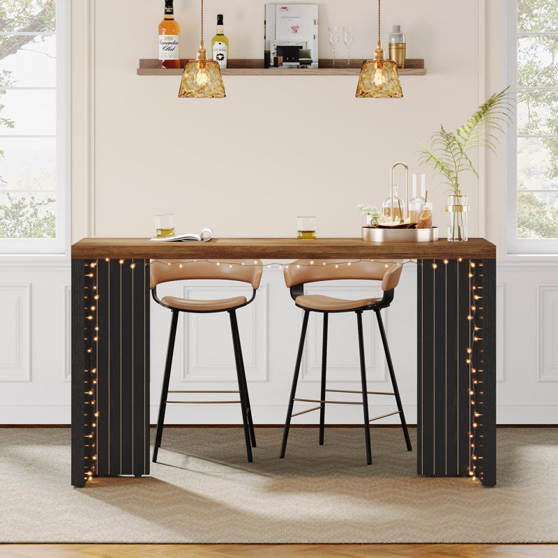 Table de salle à manger à hauteur de comptoir avec plateau en faux marbre, Brun, Noir