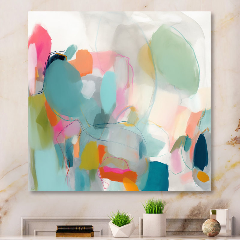 Pink Blue Minimalims Fludity IV Framed On Canvas Print, 36" H x 36" W, Wrapped Canvas, No Frame