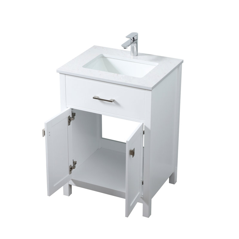 Ensemble de meuble-lavabo simple 24 po avec plateau en marbre d'ingénierie Harrison, Blanc