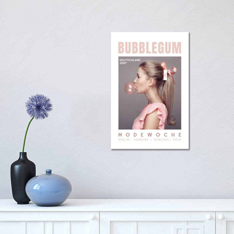 Bubblegum Pink German Magazine Cover Showing Girl with Ponytail 1 Piece Wrapped Canvas Wall Art, 30.48 cm H x 45.72 cm W