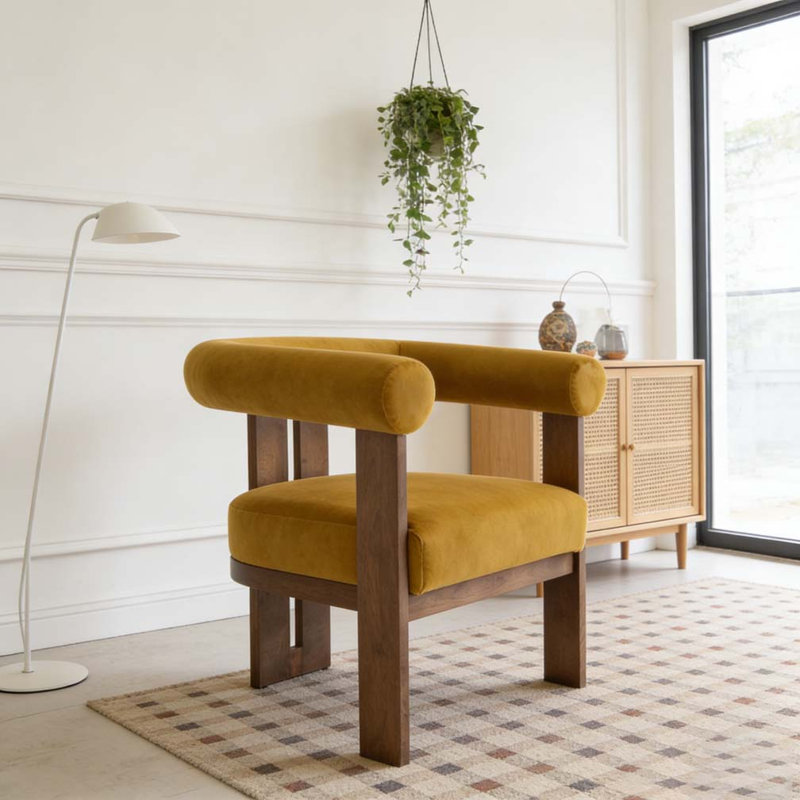 Chaise d'appoint moderne rembourrée avec accoudoirs ronds