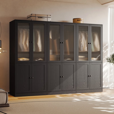 20"D x 94.5"W x 71"H Modern Armoire With Soft-Close Doors — Fluted Glass Wardrobe Closet With Shelves & Drawers