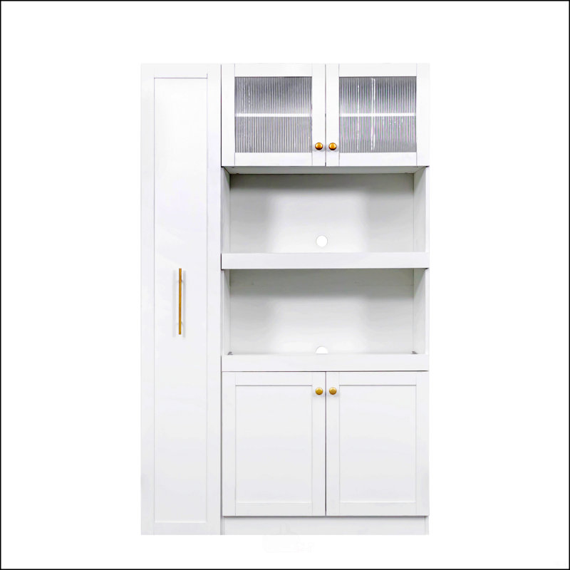 Kitchen Pantry Cabinet With Multi-Functional Pull-Out Multi-Tier Storage Shelf