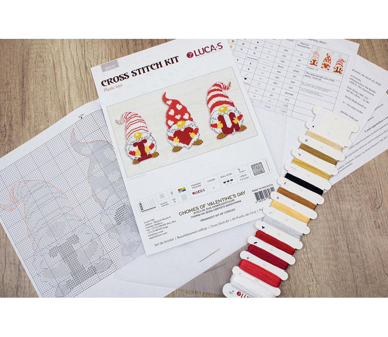 Trousse de broderie au point de croix compté « Gnomes de la Saint-Valentin » de Luca-S JK031L