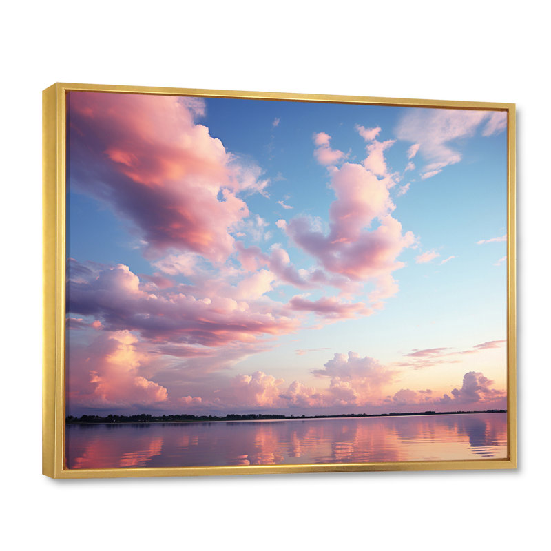 Ciel rose, sérénité céleste sur toile, H 16 po x l 32 po x P 1 po, Cadre flottant doré
