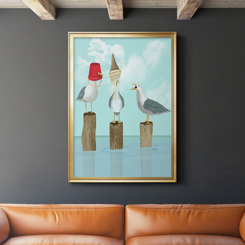 " Silly Seagulls ", Gold, 36.5" H x 26.5" W x 1.25" D