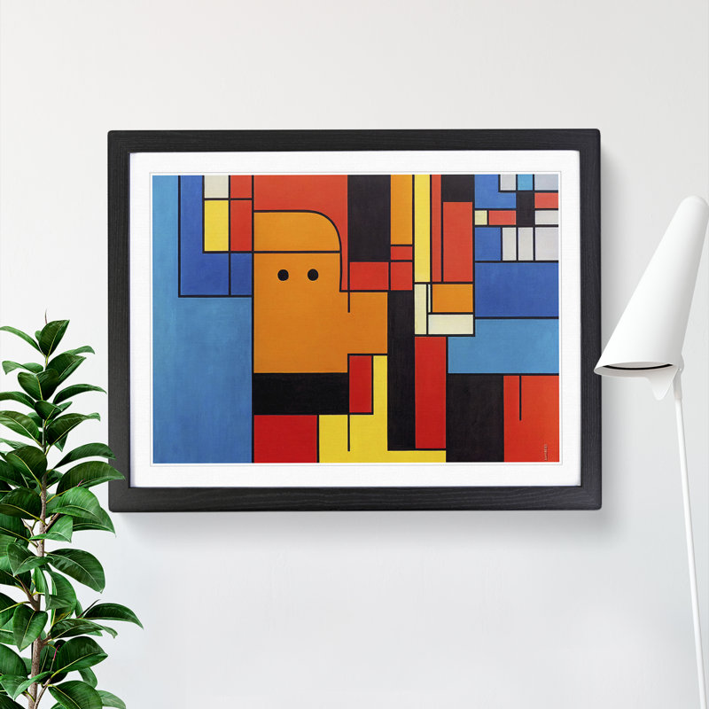 Abstract Art Cubism - Picture Frame Painting, Black, 46cm H x 64cm W x 2cm D