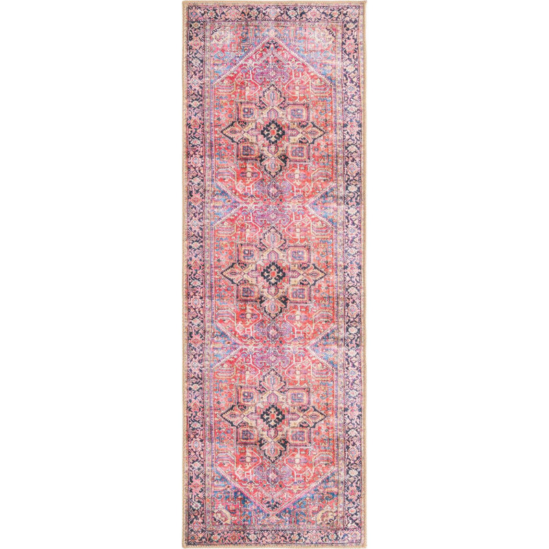 Tapis rouge / bleu marine / beige Prague, Tapis de couloir 2 pi x 6 pi