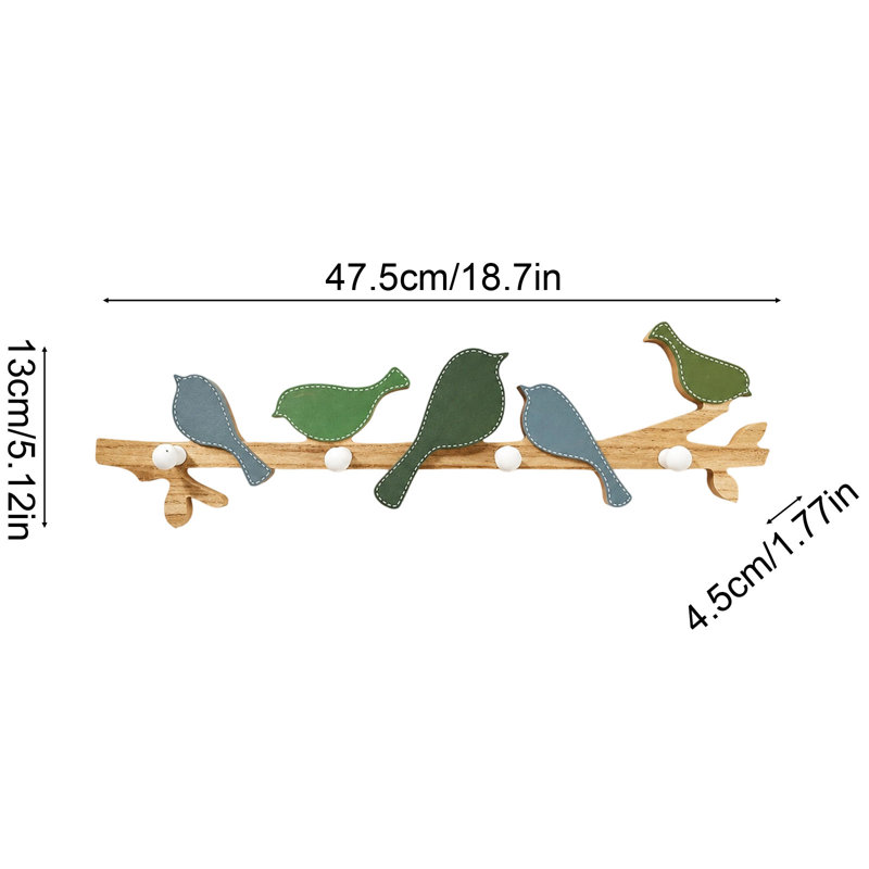 Crochet mural décoratif en bois naturel couleur oiseau, pour manteaux et chapeaux, idéal pour la maison et les commerces., A
