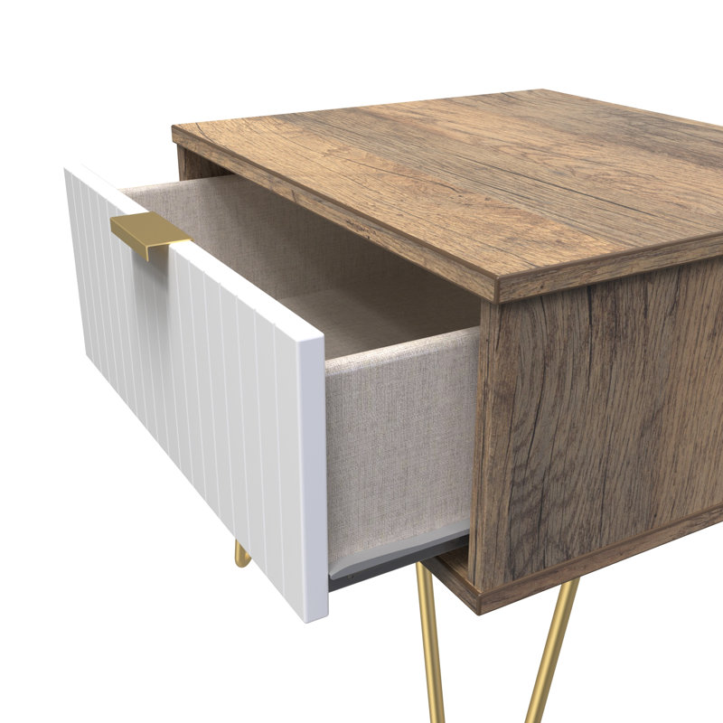 Baudelia 45cm W Manufactured Wood Bedside Table, White/Brown