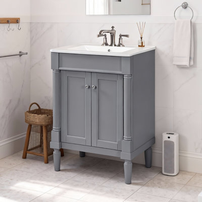 Meuble-lavabo simple de 24 po avec de grandes tablettes de rangement et un design moderne à deux niveaux