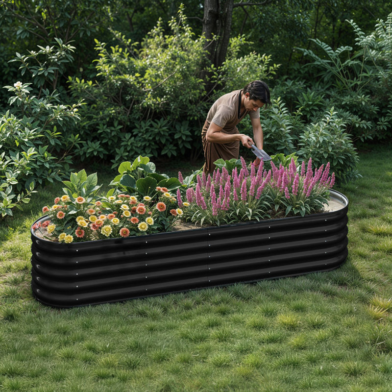 Metal Raised Garden Bed,240x61x43cm, Grey
