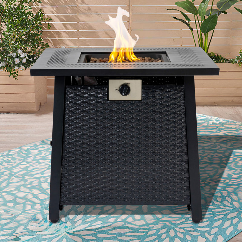 28 Inch Iron Square Propane Fire Pit Table With Robust Construction