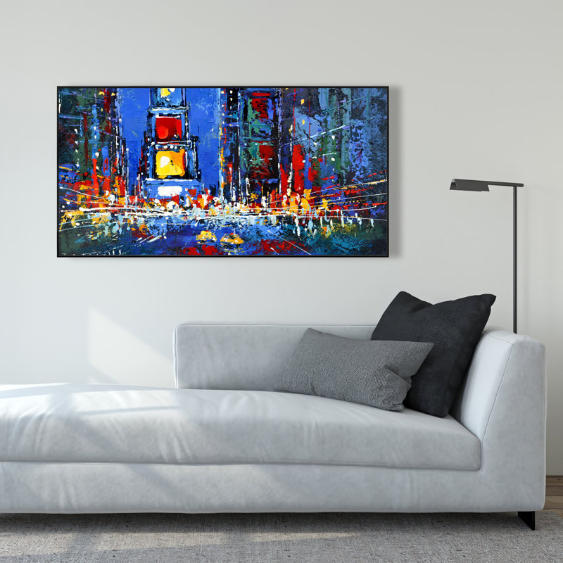 «Times Square Illuminated», art sur toile encadré bleu voiture, H 49,25 po x l 25,25 po