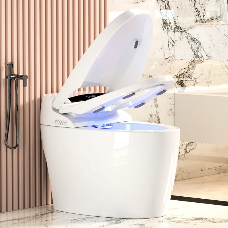 Toilette de bidet portable avec bidet intégré, réglage de la température du siège et technologie de jet siphonique télécommandée, plusieurs modes de chasse, séchage à air chaud intelligent autonettoyant, réglage des mains