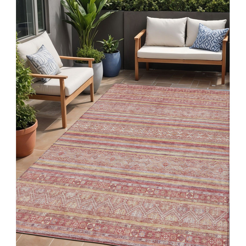 Tapis oriental lavable intérieur / extérieur 5 pi x 8 pi rouille et corail