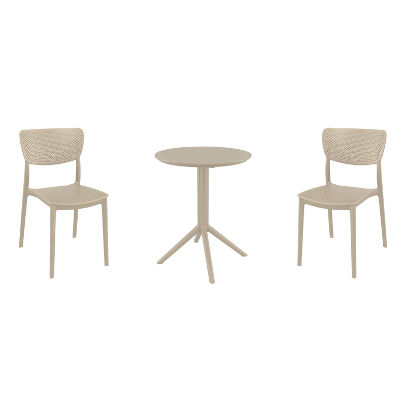 Farrah 23.6" W Round 2-Person Plastic Patio Bistro Set with Foldable Table, Taupe