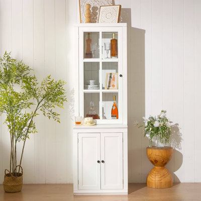 Grand garde-manger autoportant de 75,25 po avec porte vitrée et fenêtre en treillis, armoires de présentation de ferme avec rangement, huche avec porte à double action LH&RH pour les couloirs, le salon, la cuisine et le bureau