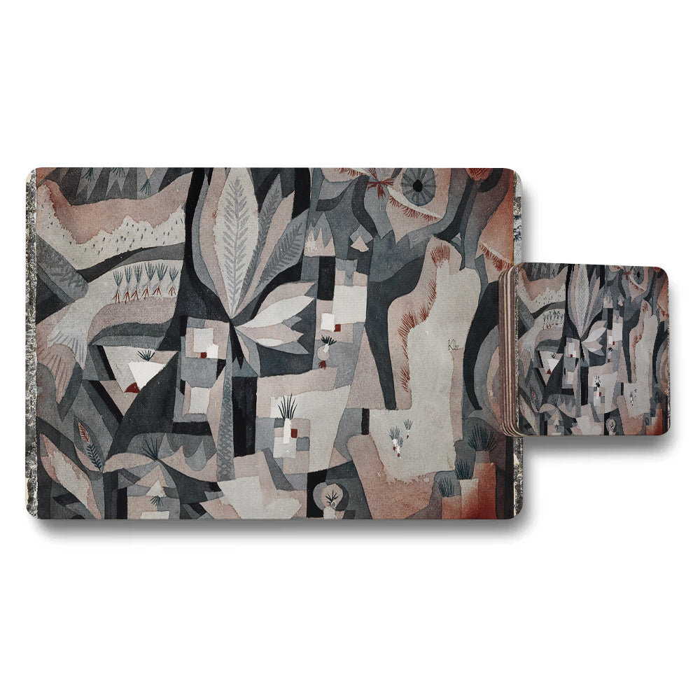 Abstract Geometric Placemat And Coaster Set In Muted Earth Tones