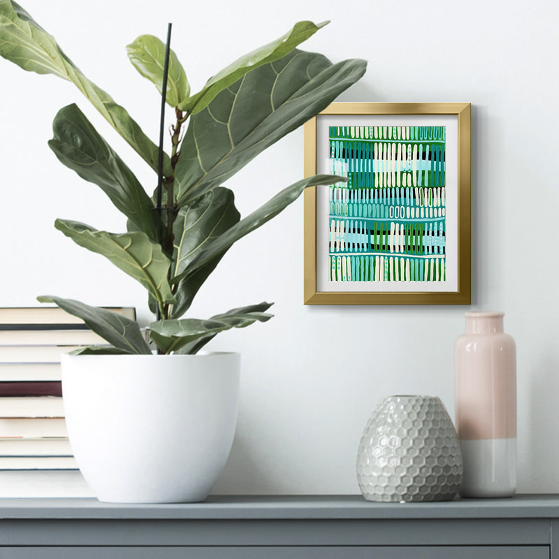 Motif bleu sarcelle I - impression encadrée, H 28,5 po x l 20,5 po, Doré
