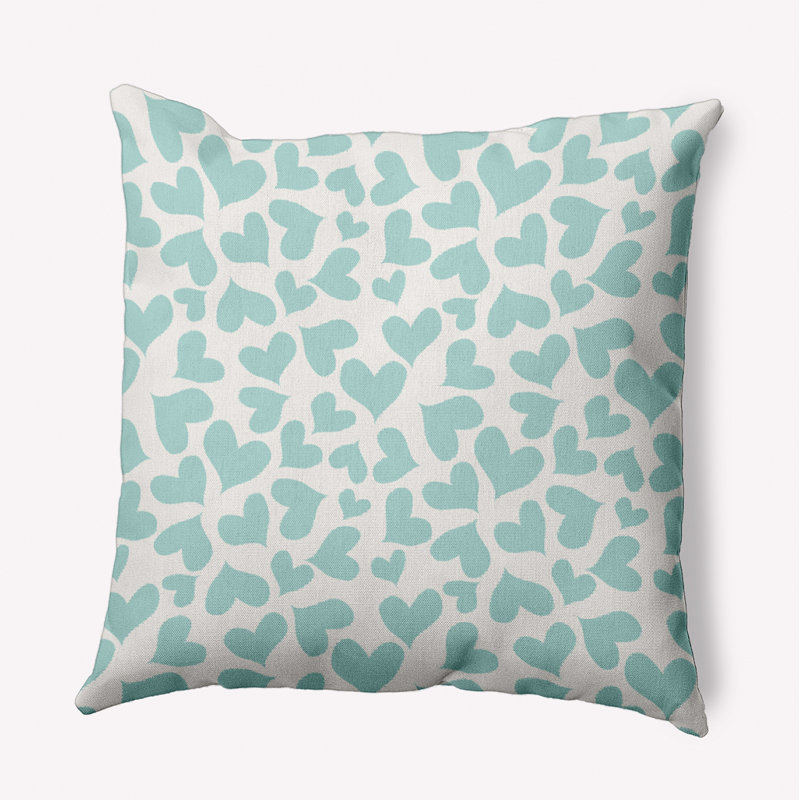 Blue and White Heart Patterned Square Throw Pillow