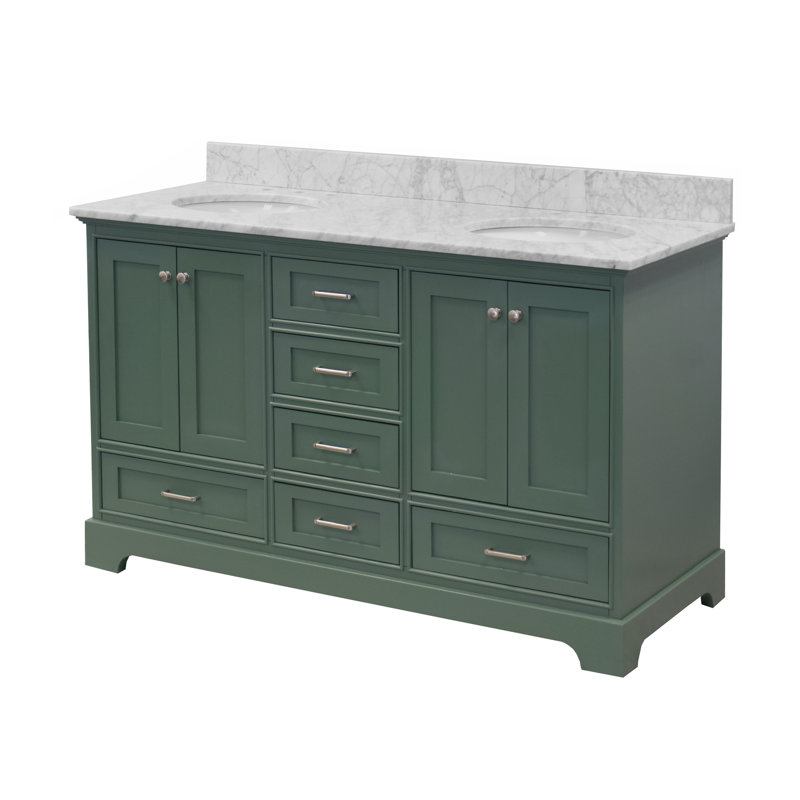 Ensemble de meuble-lavabo double 60 po Larosa, Marbre de Carrare, Vert sauge