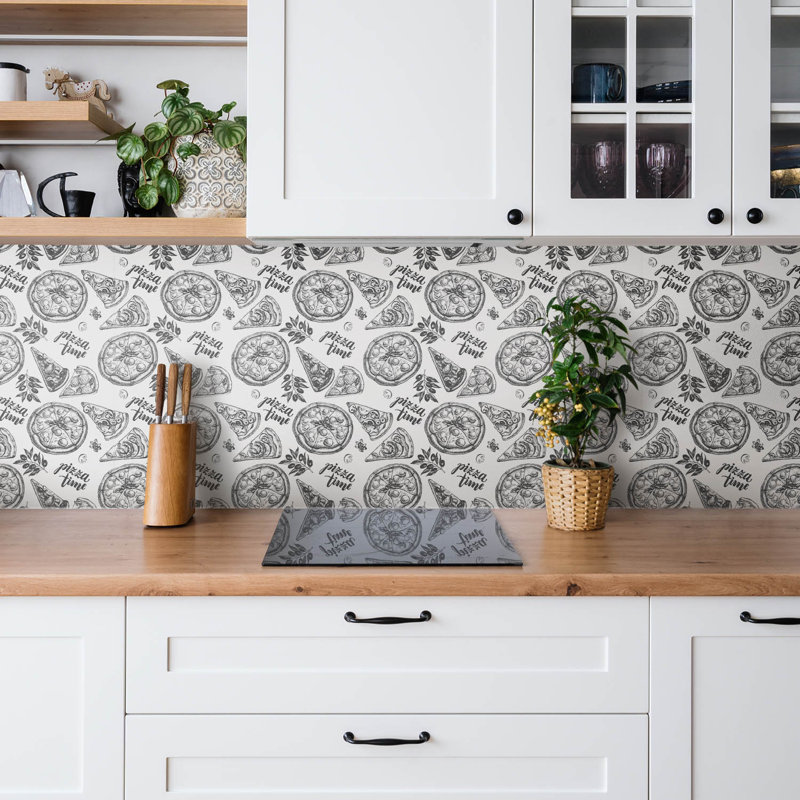 Self Adhesive Vinyl Splashback Wall Panel Sticker Tile Peel Stick 100x50 cm Black pizza motifs