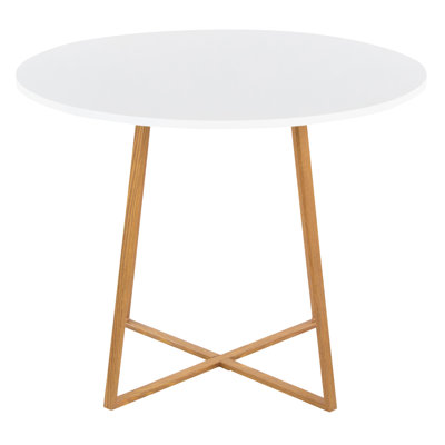 Dining Table With Round Wood Top And Natural Transfer Metal On White , Contemporary Design, Fixed Height, Seats Four Comfortably, Indoor Use Only, 100