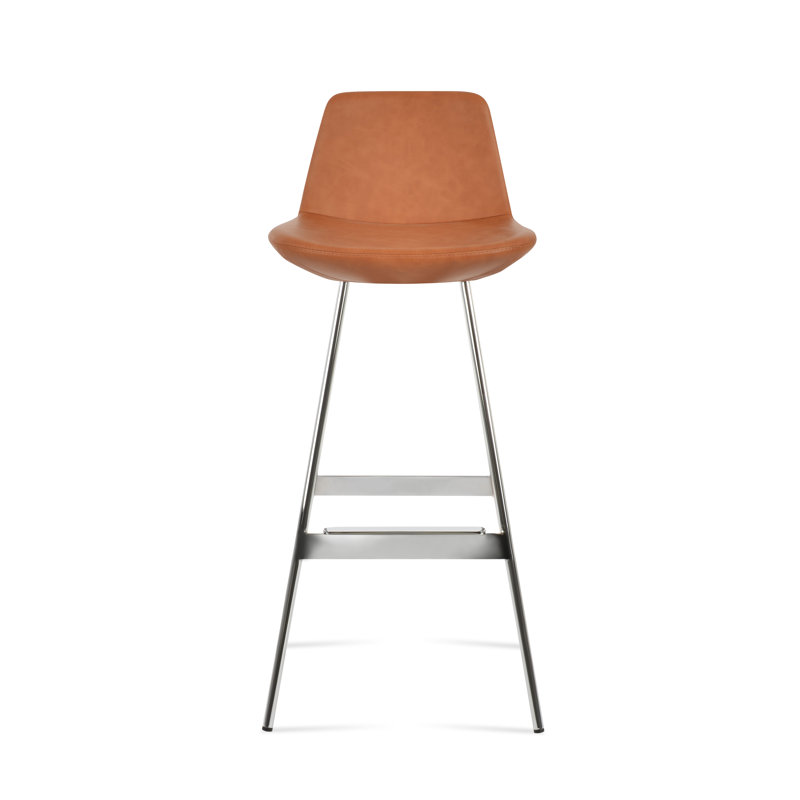 Tabouret Pera Balat, Similicuir caramel PPM, Acier Inoxydable, Tabouret de comptoir (siège d'une hauteur de 24 p