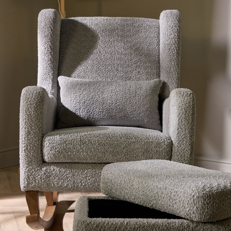 Harper Wingback Rocking Chair & Footstool – Teddy, Grey