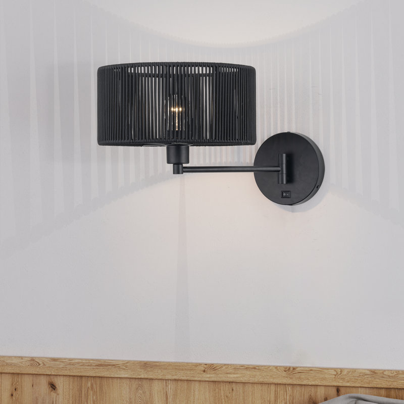 Lampe murale à bras articulé 1 lumière Asllan, Noir, Noir mat